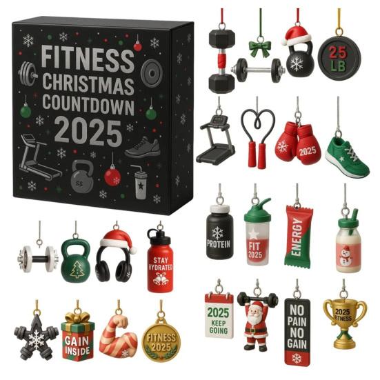Gym Advent Calendar 2025 24 Days 2D Acrylic Fitness Gear Ornaments Christmas Countdown Calendar Gift