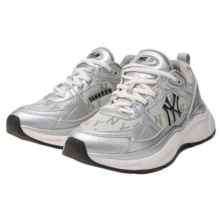 New MLB Fast Ball Classic Monogram Anti Slip Wear Resistant Low Top Casual City Commute Running Shoes Unisex Silver 3ARNFSB4N-50SIS