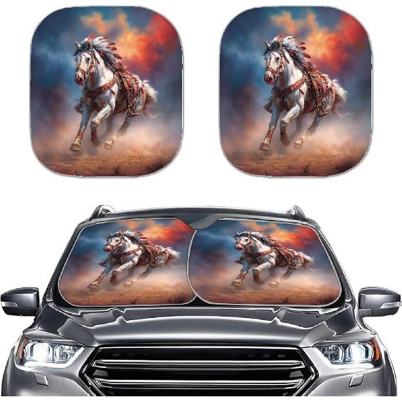 

2 Piece Windshield Sunshade Highland Cow Print Sun Shade for Car Front Window Heat Protector Auto Accessories White Horse Print