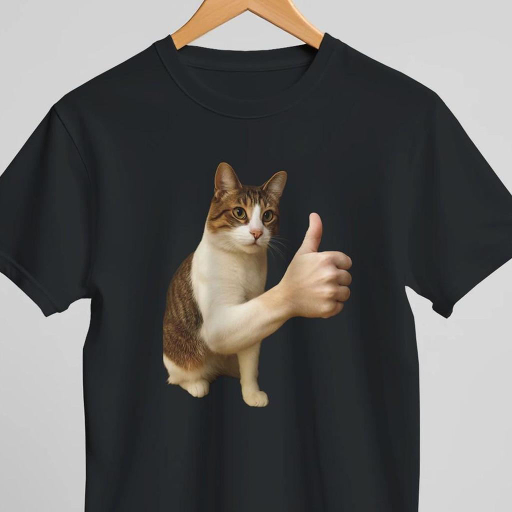 Cat Thumbs Up T-Shirt, Funny Meme Cat Shirt, Cute Graphic Tee, Cat Lover Gift, Unisex Humor Shirt, Playful Novelty Top