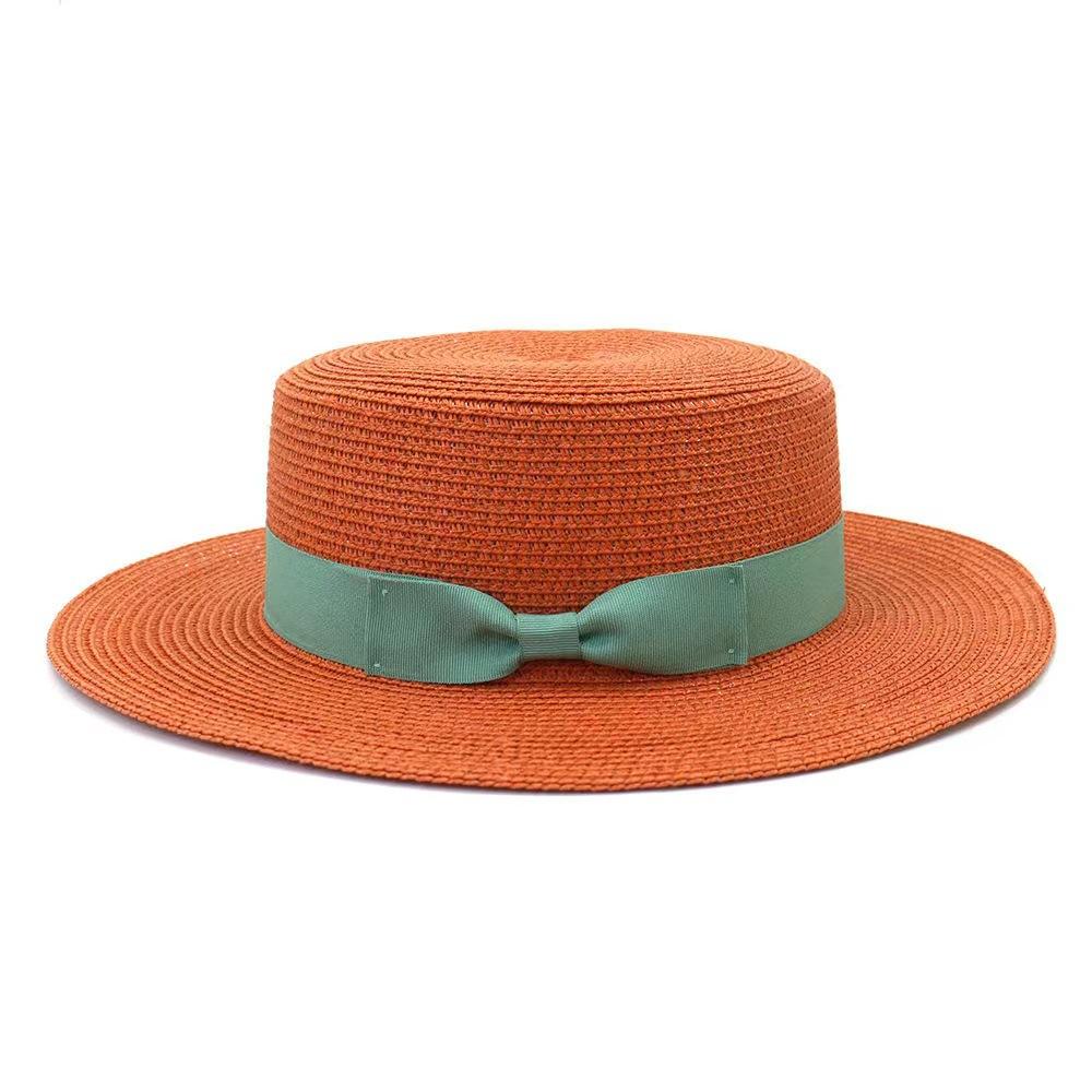Men and women's new outdoor seaside sunshade bow big eaves flat top straw hat beach stage top hat
