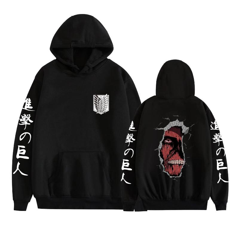 Japanes Anime Attack on Titan Printed Hoodie Men Fashion Long Sleeve Fleece Hip Hop Sweatshirts Casual Tops Loose