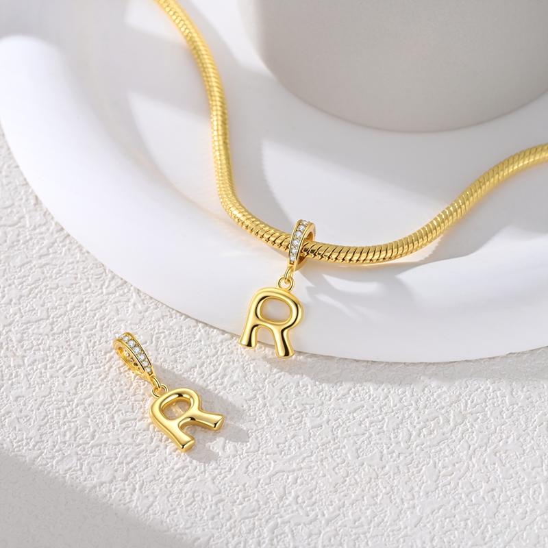 Copper Golden Letter R Charms Fit Original Bracelet Making Gift For Woman Jewelry Diy Fashion Pendant