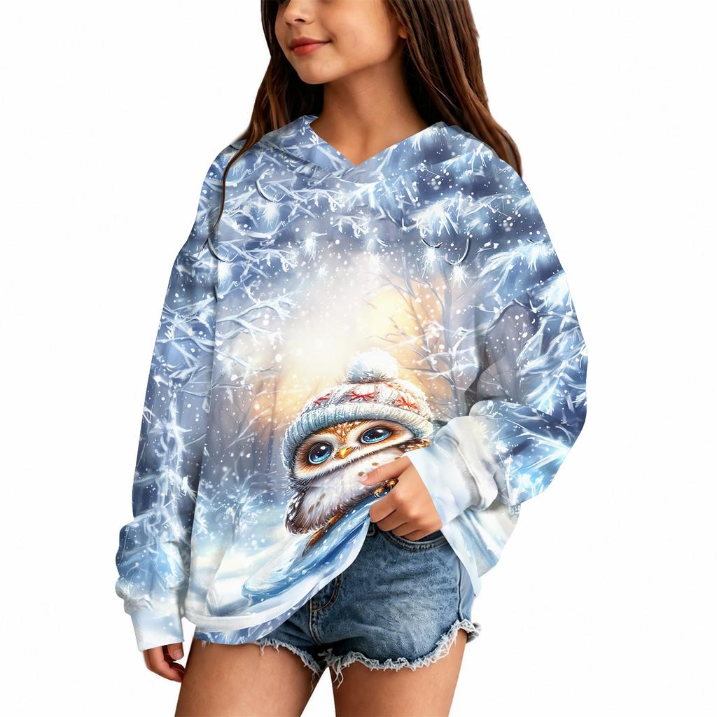 Blusão casual de lã polar para crianças com estampa de Natal e design com capuz