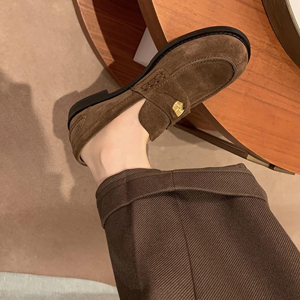 Horse leather version~ genuine leather gold coin loafers women's British style versatile retro showing feet small low heel jk small leather sho