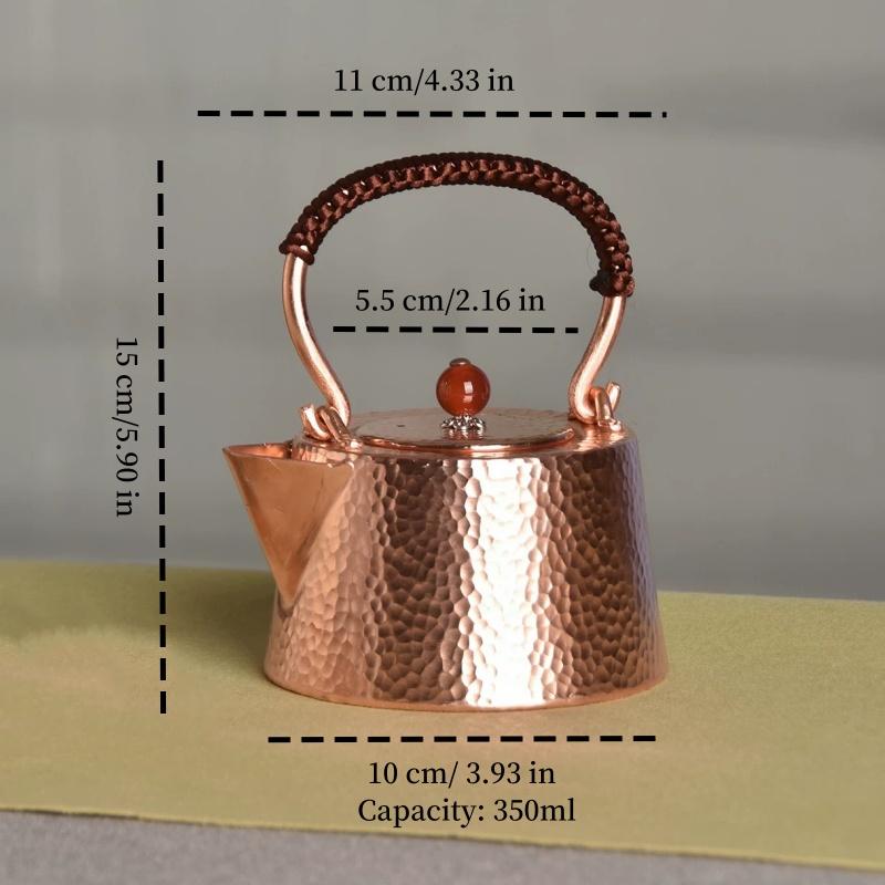 Vintage Pure Copper Coffee Pot,Hammer Texture Teaware 350 Ml Boil Milk Tea Weave Handle Carry By Hand Kettle ,Handcrafted Teapot
