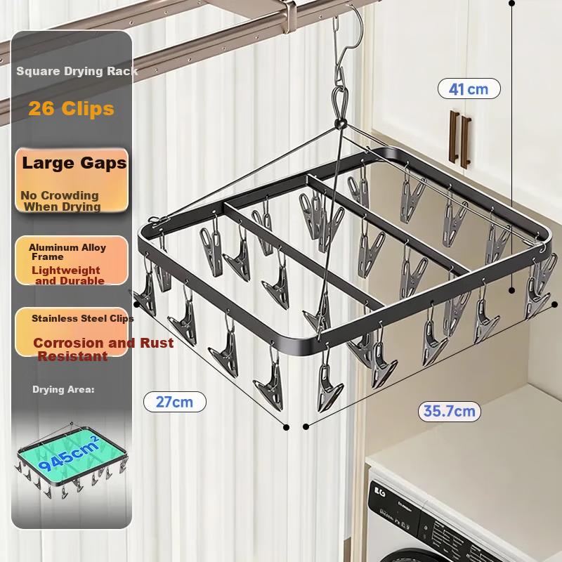 Jiabangshu Multi-Clip Aluminum Alloy Clothes Drying Rack with 26 Clips for Socks and Underwear, Balcony Household Multi-Functional Drying Hanger