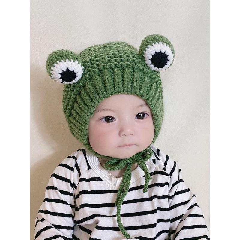 Baby Hat Autumn and Winter Infant Woolen Hat Frog Baby Hat Cute Super Cute Plus Velvet Warm Knitted Hat