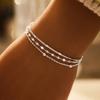 Sparking 925 Silver Chain Bracelets For Women Luxury Elegant Three Layer Geometric Bead Bracelet Party Wedding Jewelry