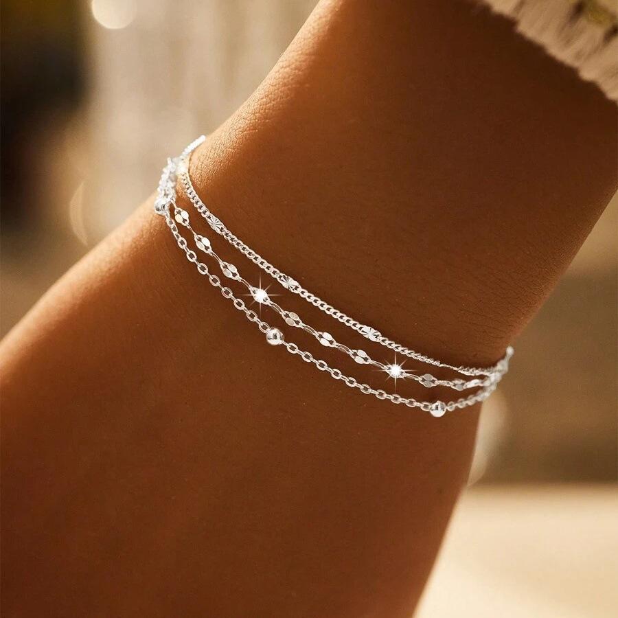 

Elegant S925 Silver Plated Bracelet for Women Multi-Layered Chain Design Hypoallergenic Party Accessory Bohemian Jewelry