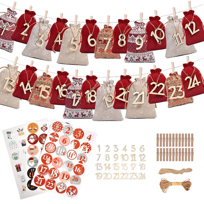Christmas Advent Calendar Bags 24 Days Countdown Calendar Burlap Bags Drawstring Gift Bags For Adults And Kids Diy Candy Bags