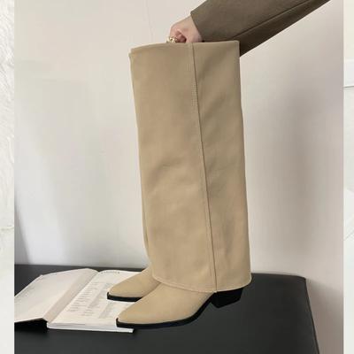 Módní Jarní Podzimní Špičaté Kolena Vysoké Boty Dámské Designové Vintage Čtvercové Nízké Podpatky Boty Moderní Dlouhé Botas Para Mujer