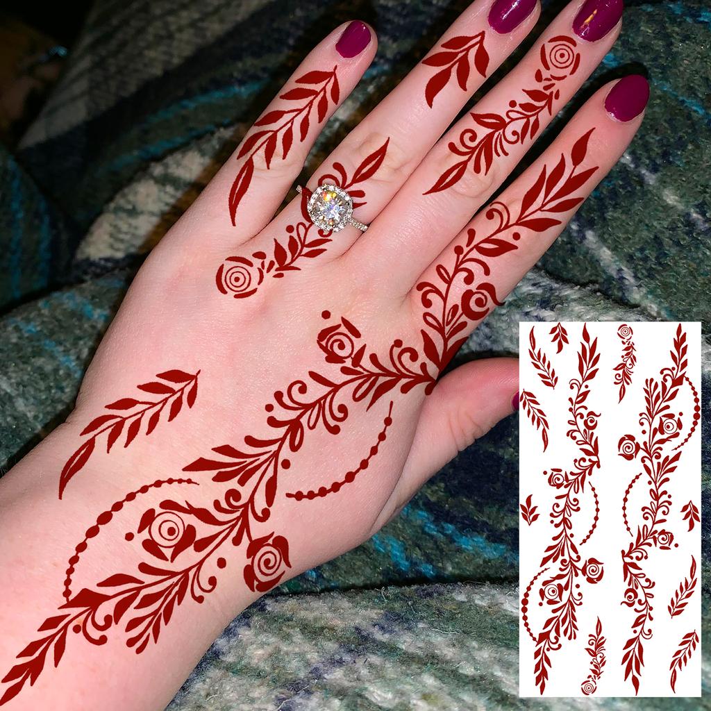 1 Foglio Hennè Ramadan Stile Indiano Tatuaggi Temporanei Per Mani Dita Donne, Adesivi Finti Tatuaggi Lunga Durata Realistici