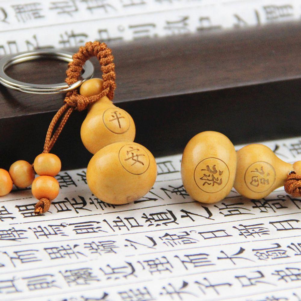 Car Key Ring Ornaments Bag Pendant Chinese Traditional Keychain Good Luck Gourd Peach Wood Keyring