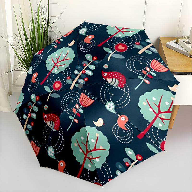 1pc Forest Flowers Fashionable Automatic Opening/Closing Folding Umbrella with 8 Bones, Windproof Portable, Daily Use172