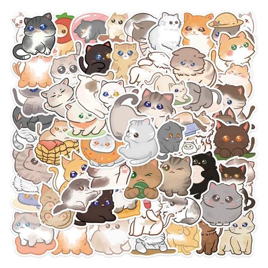60Pcs Cat Sticker Cartoon Pattern Waterproof Adorable Decorative Water Bottle Laptop Skateboard Cat Sticker Reward Gift
