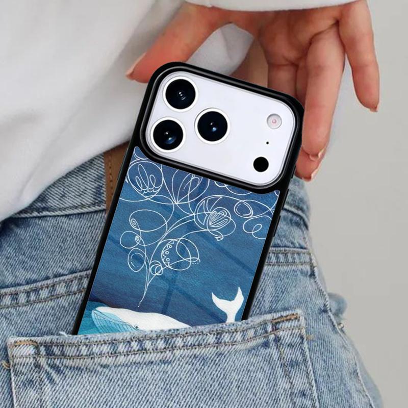 Beautiful Blue Whale Painting Soft Phone Case for iPhone 16e 15 14 13 12 17 Pro Max Plus Air 17pro Cover Coque