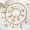Coastal Style Shell, Conch and Starfish Necklace & Bracelet Set, Vacation Style Clavicle Chain