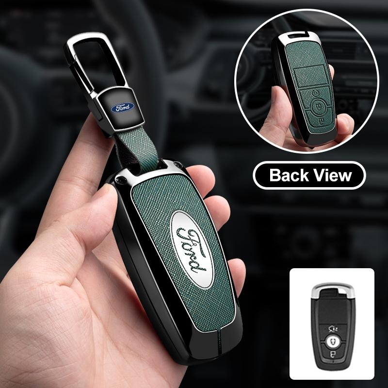 Styling Car Zinc Alloy Leather Remote Key Case For Ford Mustang 2017 Edge F250 2018 Fusion/New Mondeo/Expedition Accessories