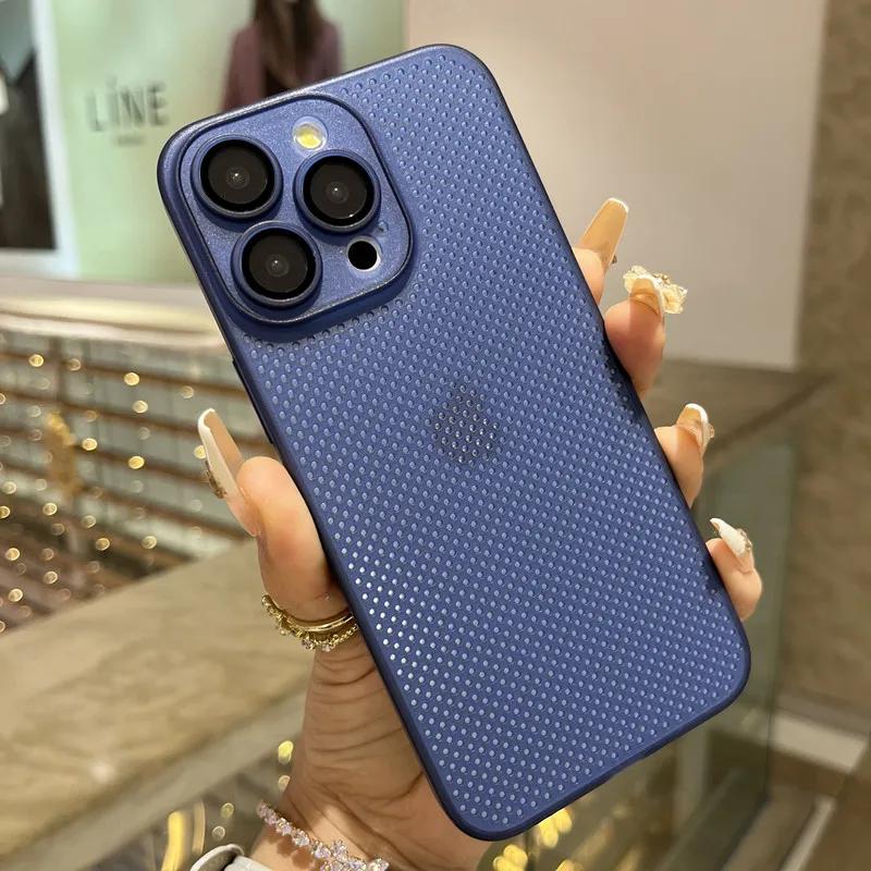 Heat Dissipation Breathable Cooling Case For iPhone 16 15 14 13 12 11 Pro Max Plus Ultra Thin Matte Mesh Hollow Slim Hard Cover