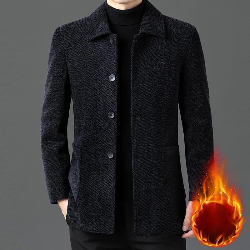 New Autumn and Winter Style Plush Thickened Snow-nell Lapel Jacket Middle-aged Daddy Wear Fashionable Business Casual Jacket