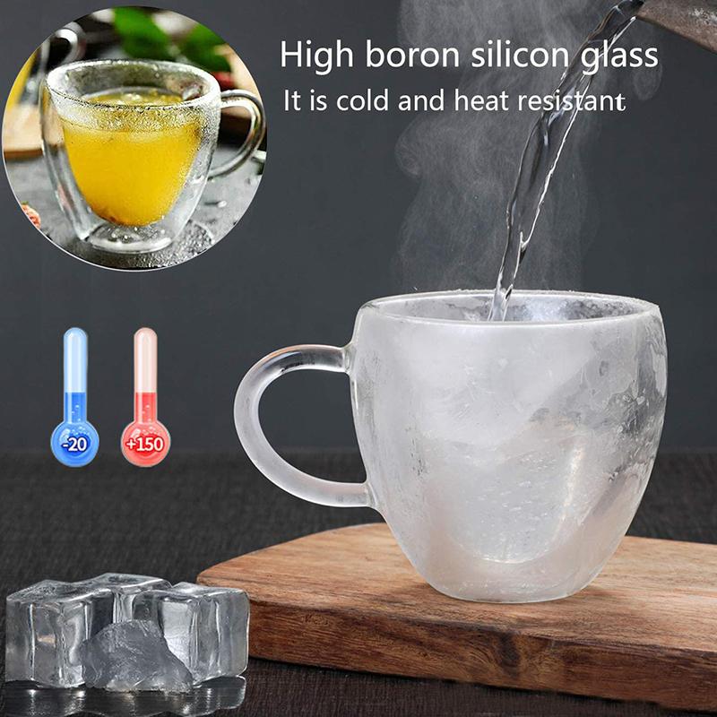 Glass Coffee Mug Cup Heart Love Shape Double Wall Drinking Tea Milk Juice Water Glasses Heat Resistant Drinkware Set Lover Gift