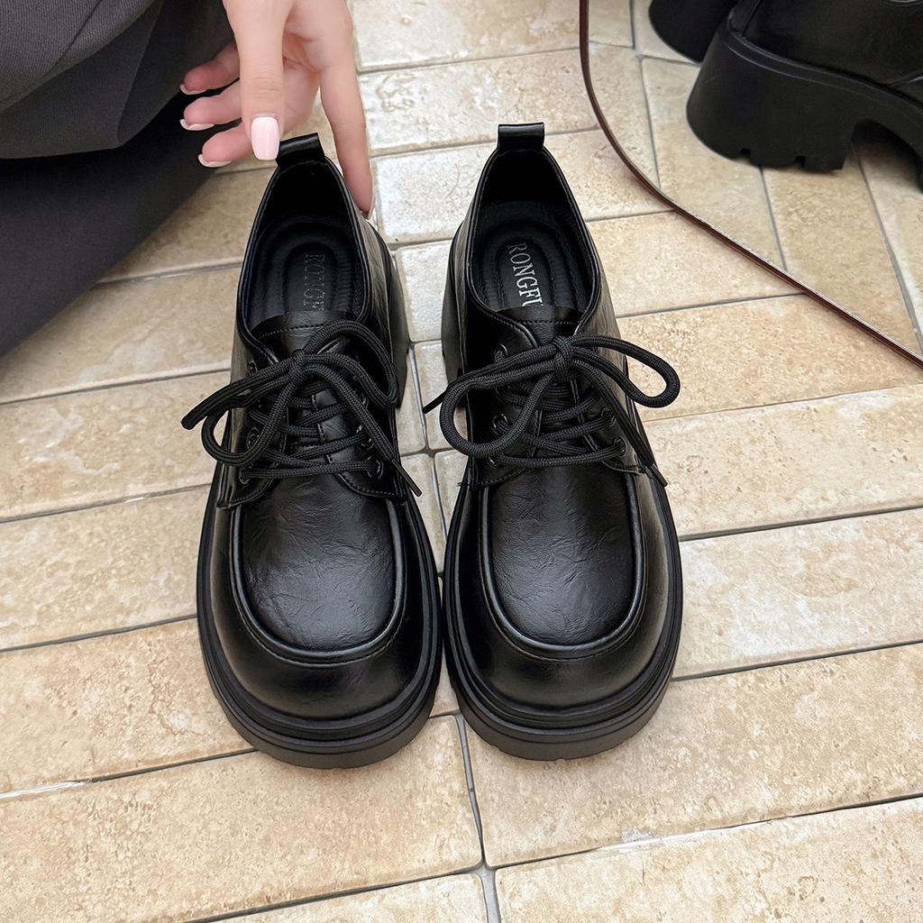 British style small leather shoes women's 2025 summer new retro Japanese thick-soled heightening lace-up Internet celebrity loafers women's singl