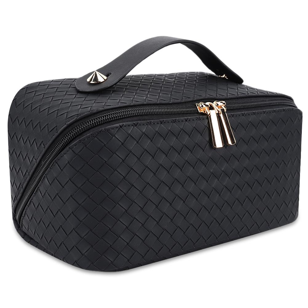 

Женская дорожная косметичка, большая вместимость, сумки для кистей для макияжа, легкая дорожная косметичка на молнии с ручкой чёрный