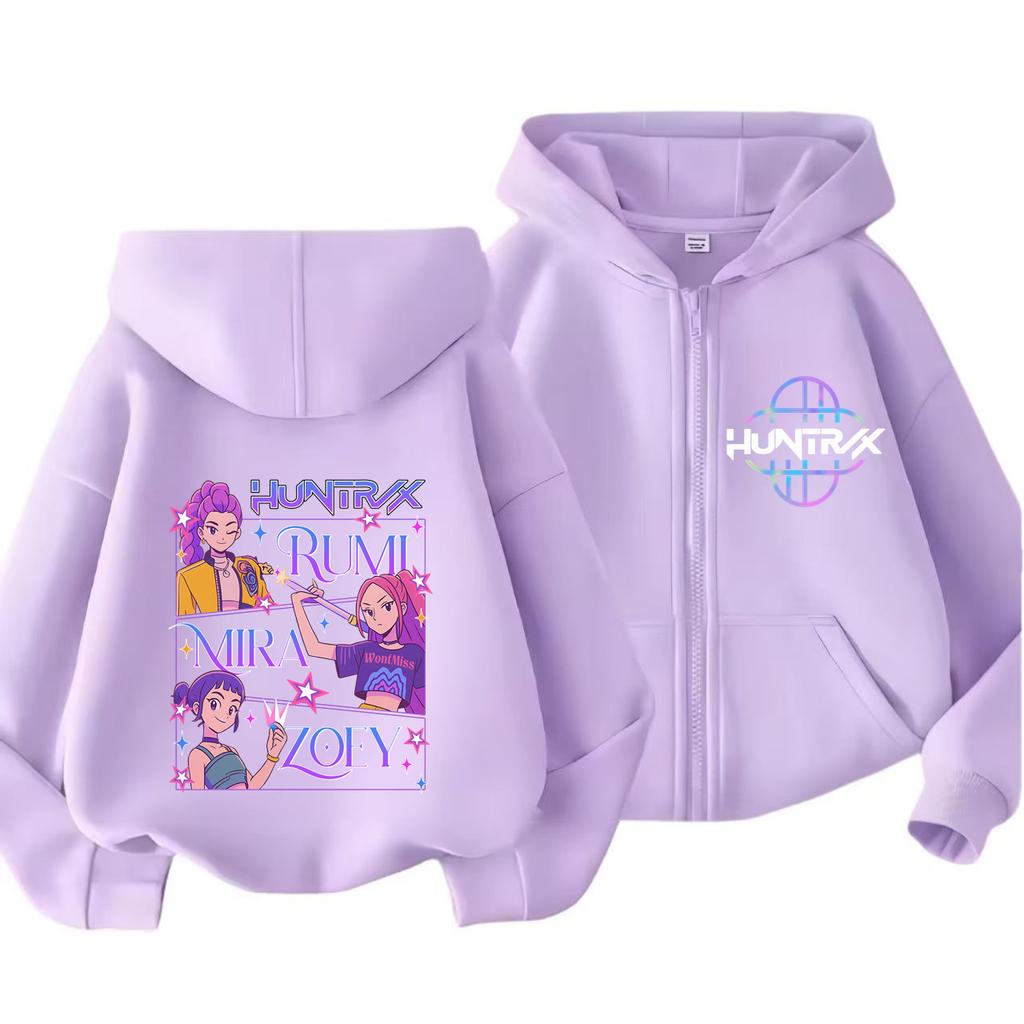 Kpop Demon Hunters Zipper Hoody Children Huntrix Rumi Zoey Cartoon Fashion Zip Sweatshirt Boy Girl Casual Tops Kids Clothes Gift