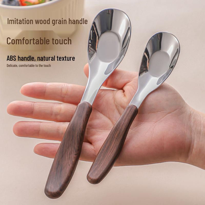 304 Stainless Steel Yuanbao Cutlery Set - Wood Grain Imitation, Child-Friendly Knife, Fork & Spoon for Dining and Dessert.