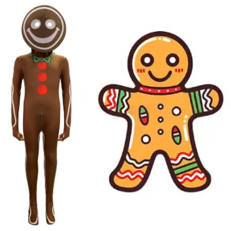 Children Man Gingerbread Jumpsuit Christmas Cosplay Costume Role Play Party