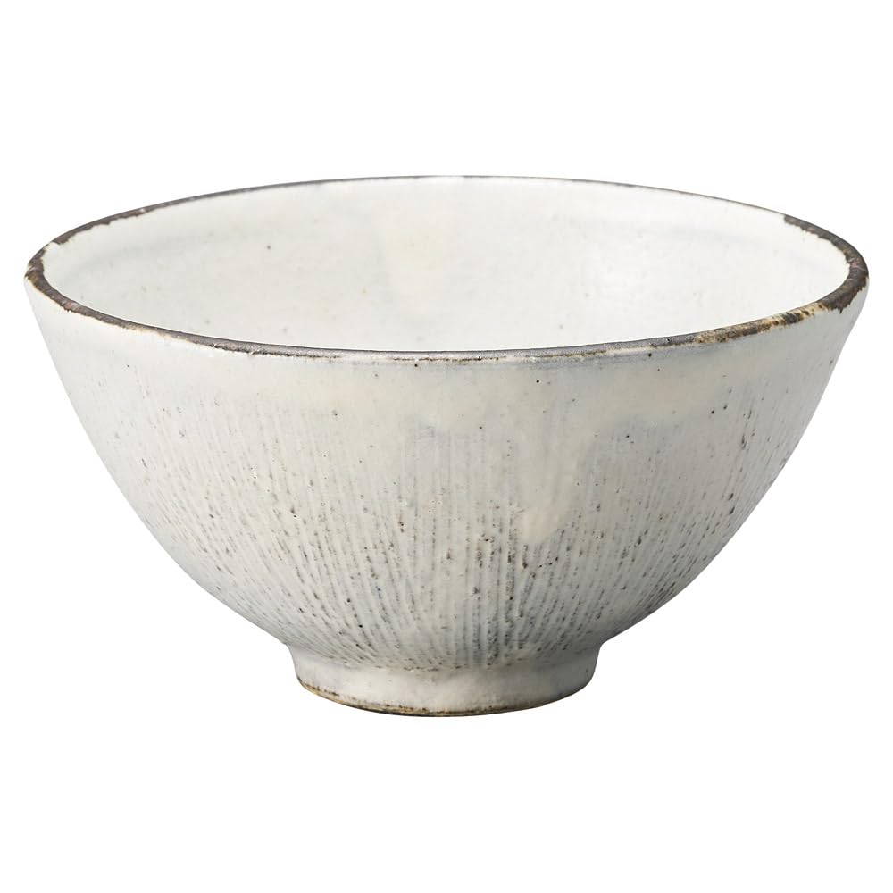 Marui Seito Shigaraki Ware Hechimon Rice Bowl, Diameter approx. 12cm, Comb-patterned Powder-glazed White Finish, MR-3-4540