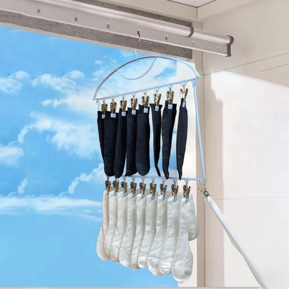 18 Clips Socks Drying Rack Large Capacity Hanging Clothes Hanger Underwear Socks Holder  Travel