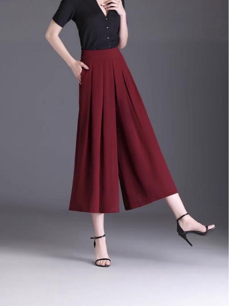 Übergröße High-Waist A-Linien Culotte Rock mit Taschen - Elastischer Bund, Weiter Bein Casual Hose