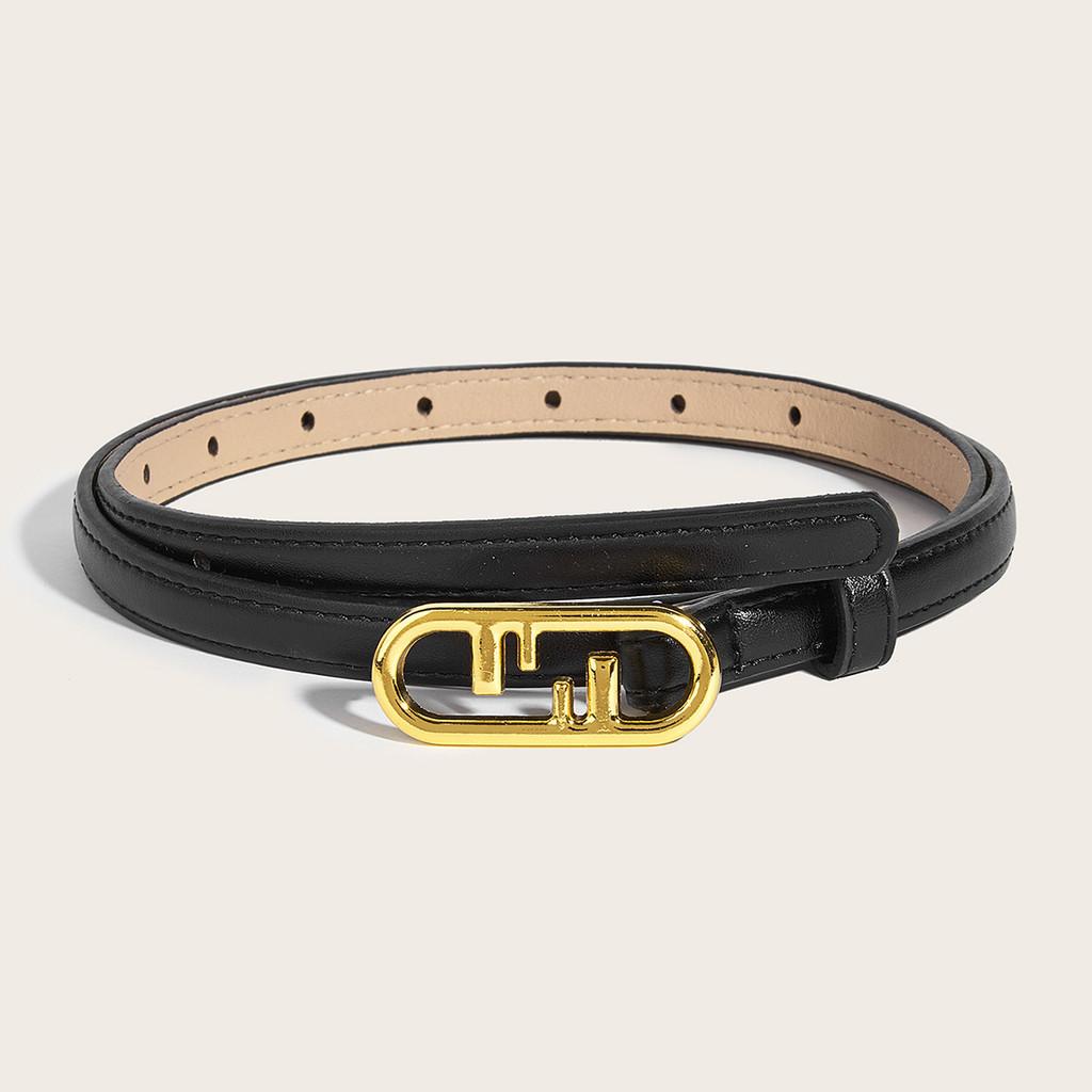 Simple Gold Oval Buckle Decoration Women Solid Color Slim Belt For Use Daily