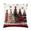 Retro Classic Red and Black Plaid Christmas Pillow Cover Snowman Reindeer Christmas Tree Print Festive Atmosphere Cushion Cover
