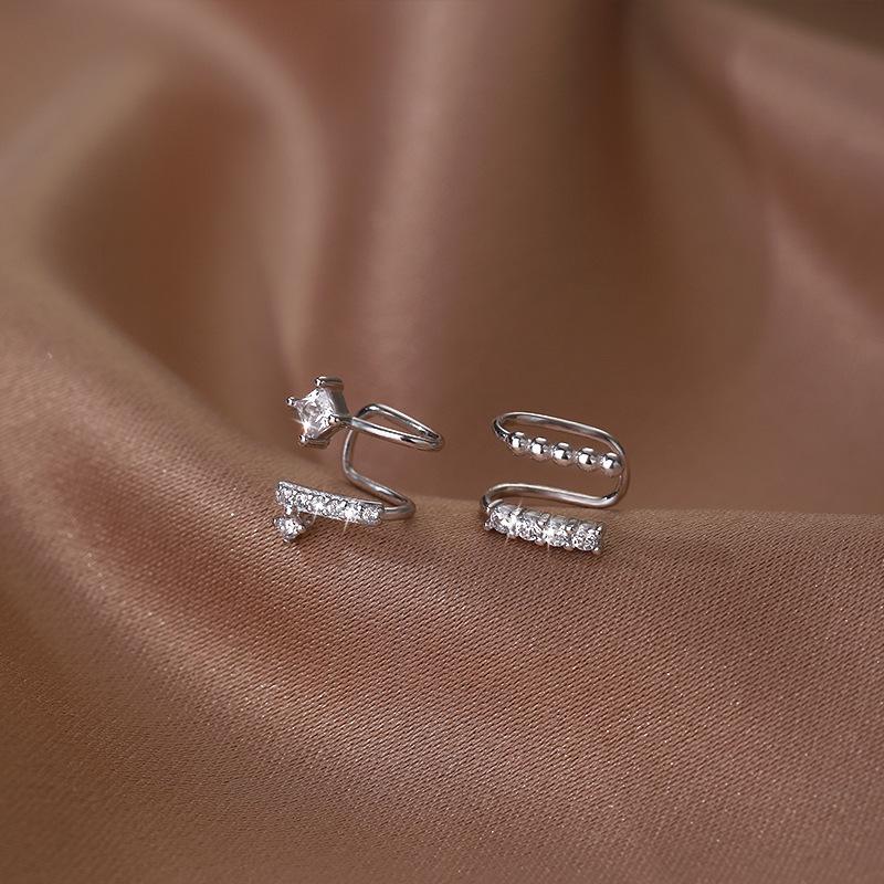 Diamond Double-Layer Ear Clips Are Fashionable And Sweet, Asymmetrical U-Shaped Ear Bone Clips, Street Stalls, Niche Earrings, No Ear Piercings.
