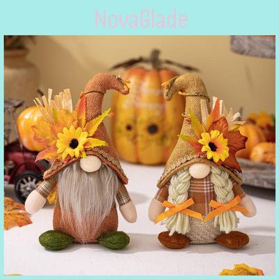 Thanksgiving Decor Standing Faceless Doll Gnome Figurine With Seasonal Hat And Leaf