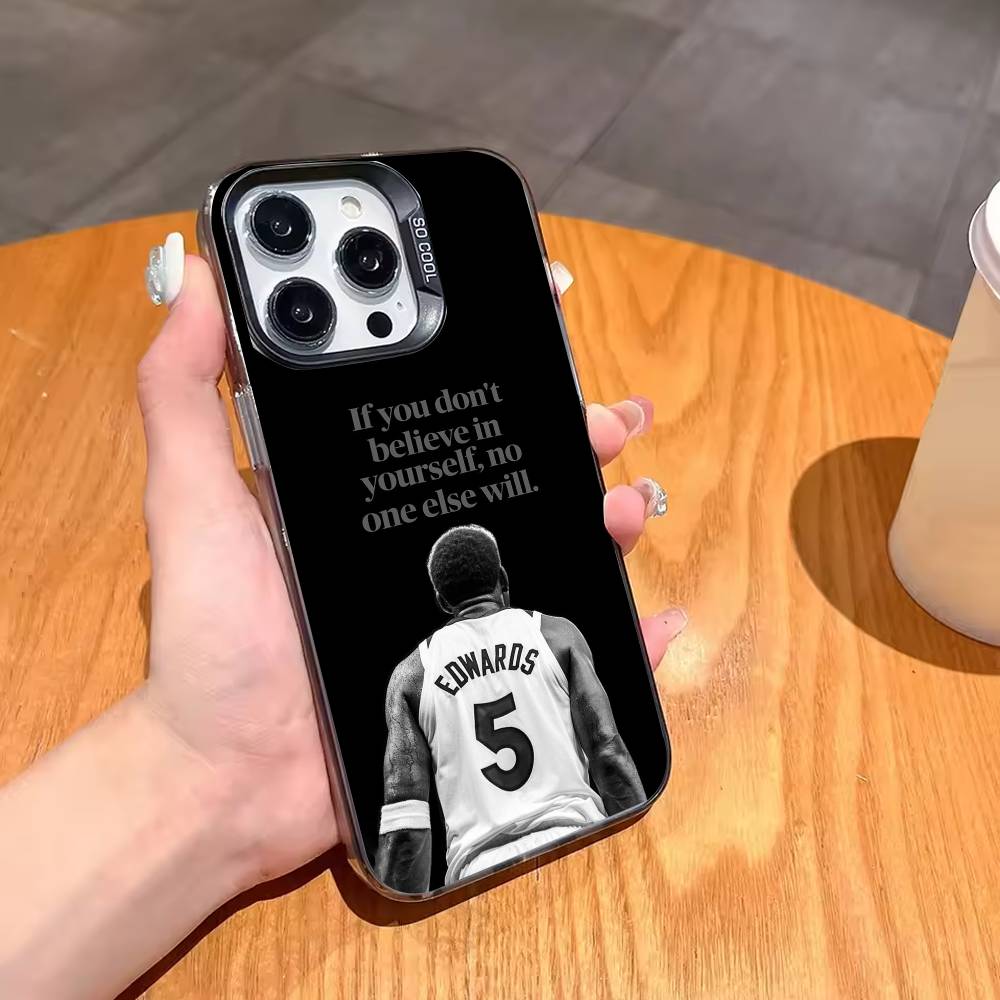A-Anthony E-Edwards B-Basketball Phone Case For iPhone17,16,15,14,13,12,11,Pro,MAX Gray Matte Silicone Black Cover