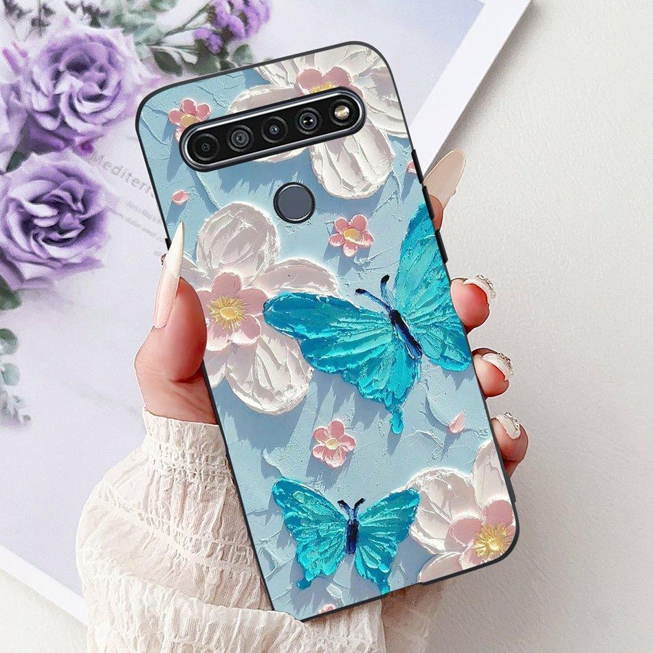 For LG K41S K51S 2020 Elegant Floral Cat Printed Phone Case For LG K41S K51S LM-K410 LM-K510 Black Silicone Soft Cases