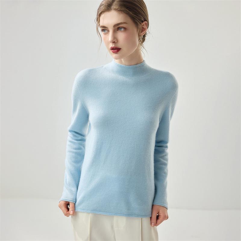 Lekasha 100% Pure Cashmere 12-Gauge Rolled Hem Turtleneck Sweater