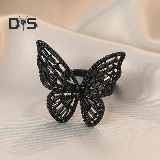 Pierścionek damski Hollow Out Butterfly Shape Rhinestone Alloy Regulowany pierścień otwierający Bankiet Party Wedding Jewelry