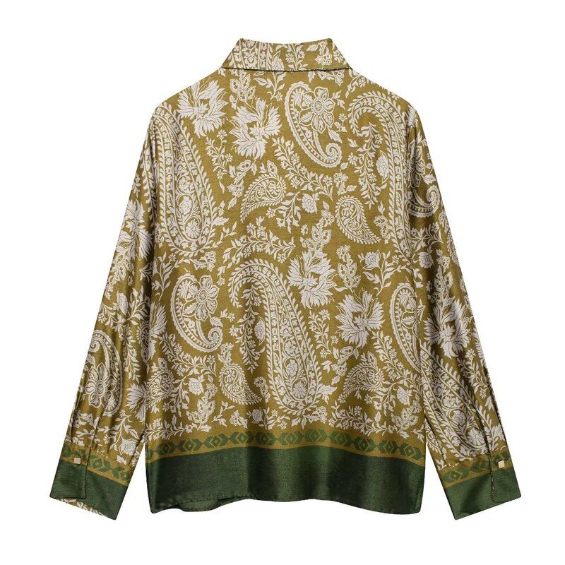 Fashion Style 2024 Fall and Winter New Women's Clothing Temperament Printed Silk Satin Texture Long Sleeves Lapel Shirt 8956192