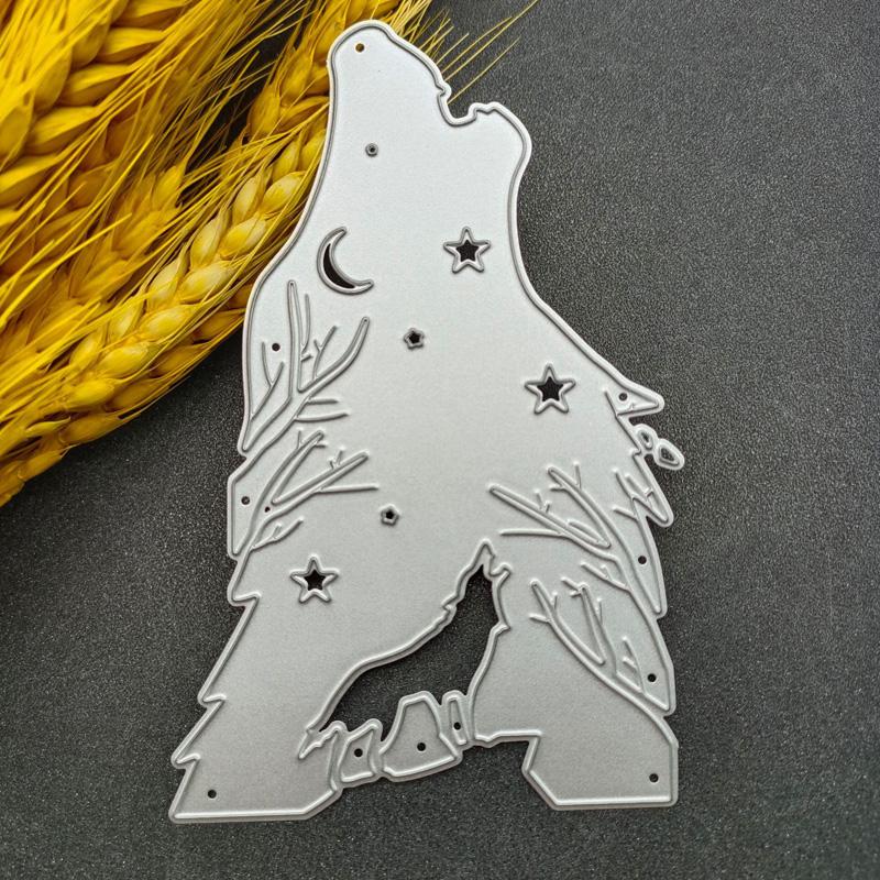 

Волк воет под ночным небом, дизайн, металлические штампы, сделай сам, скрапбукинг, тиснение, трафарет, бумага, шаблон для альбома серебряный