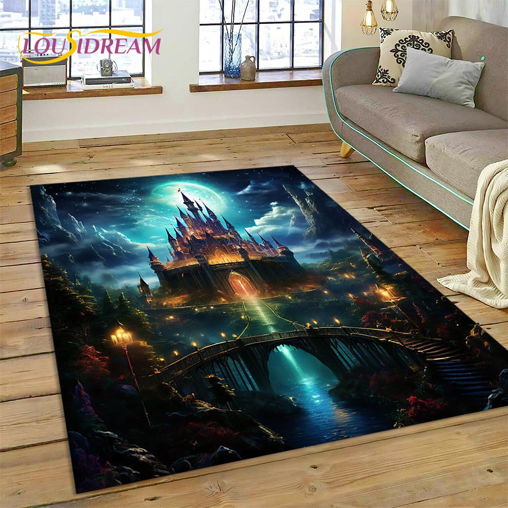 Dream Fairy Tale Castle Mysterious Gothic Cartoon Carpet Rug for Living Room Bedroom Home Sofa,Kid Area Rug Non-slip Floor Mat