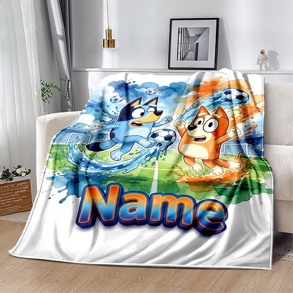 Soccer Fun Bluey Customize Text Blanket Gift Personalized Blanket Ultra-Soft Great for Living Room Bed Livingroom Nap Ideal for All Seasons