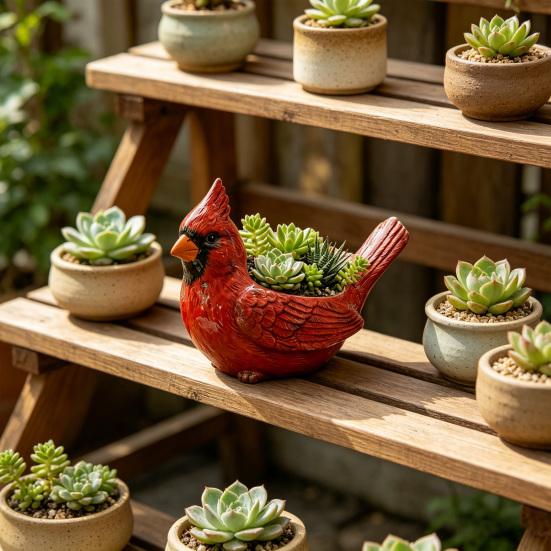 Bird Resin Planter Decorative Flower Pot for Home Garden Patio Weather-Resistant Miniature Plant Container for Small Plants Unique Gift for Bird