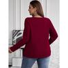 Autumn Winter Solid Color Plus Size Top Cross V-neck Long Sleeved Groove Brushed Pullover T-shirt