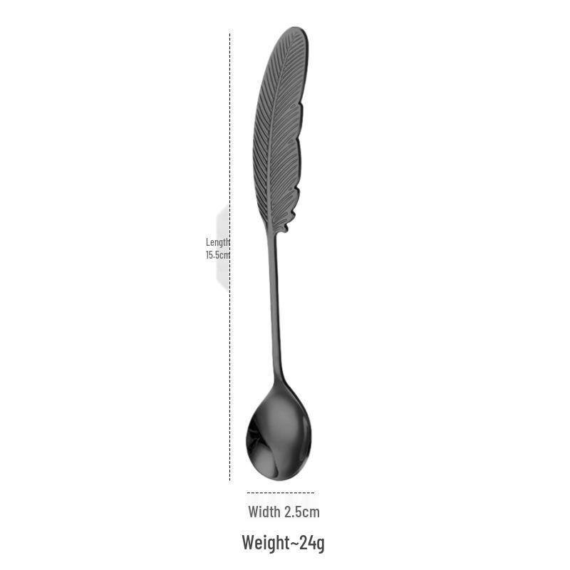 Colorful 304 Stainless Steel Feather Spoon & Fork Set for Desserts and Coffee