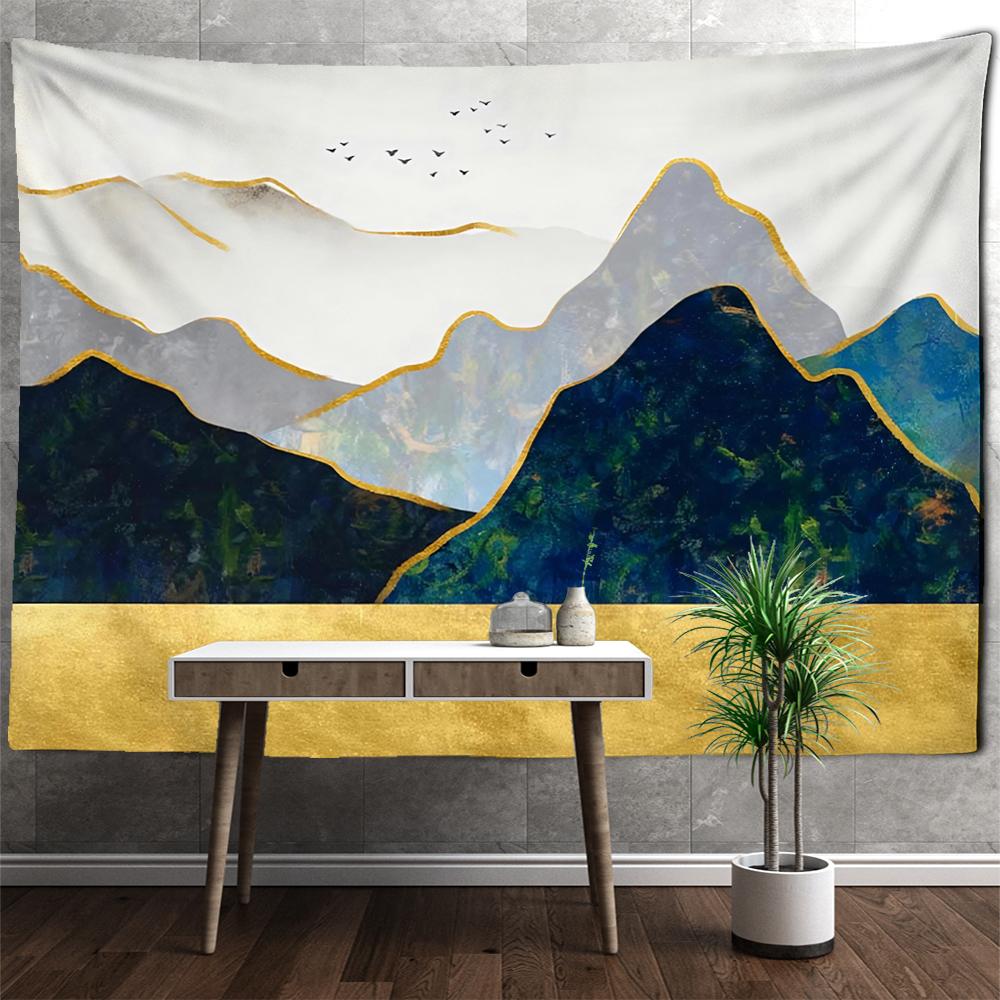 Mountains And Rivers Creative Painting Tapestry Wall Hanging Retro Bohemian Style Simple Home Decor Background Cloth